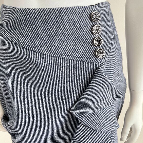 Vintage Anthro Eva Franco Tweed Skirt Gray Navy Stripe Ruffle 2 - Picture 5 of 8